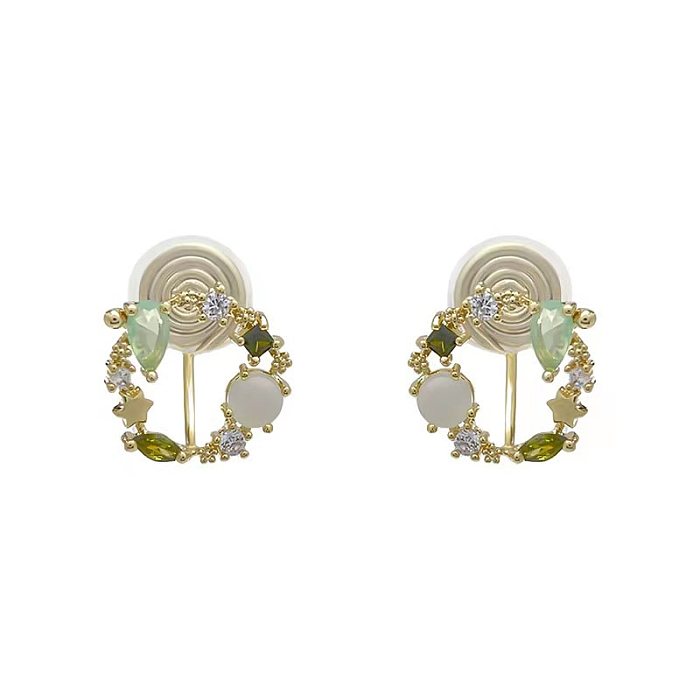 1 paire de boucles d'oreilles en cuivre et Zircon, Style Simple, placage de fleurs géométriques