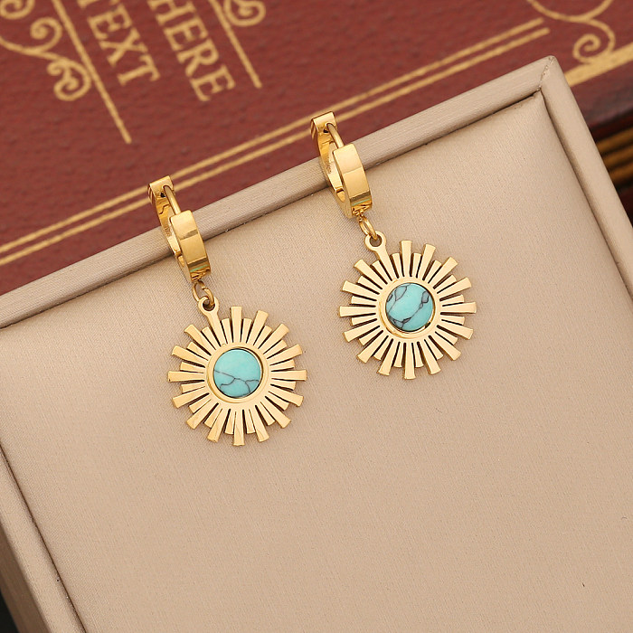 Commute Sun Stainless Steel Plating Inlay Turquoise Bracelets Earrings Necklace