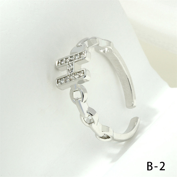 Simple Style Cross Letter Lines Copper Plating Inlay Zircon 18K Gold Plated Open Rings