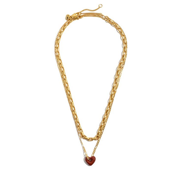 Simple Style Heart Shape Copper Patchwork Pendant Necklace