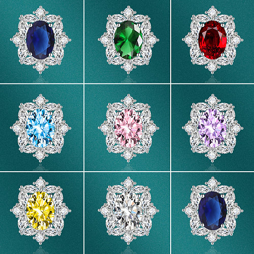Modischer, großer, voller Diamant, Saphir, blauer Stein, offener Mund, verstellbarer Kupferring