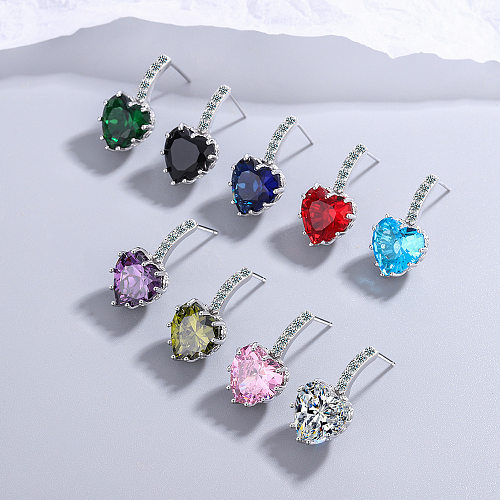 1 Pair Sweet Shiny Heart Shape Plating Inlay Copper Zircon White Gold Plated Gold Plated Ear Studs