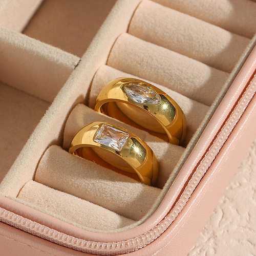 Anéis de aço inoxidável geométricos femininos chapeamento de zircão anéis de aço inoxidável