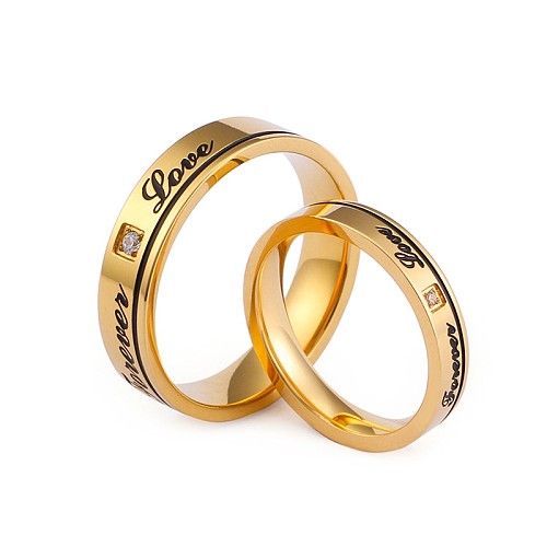 Foreign Trade Titanium Steel 18K Real Gold Fashion English Eternal Love Zircon Couple Ring