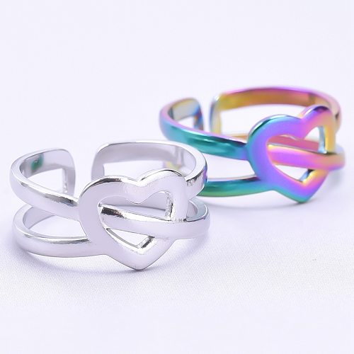 Anéis abertos de polimento de aço titânio em forma de coração de estilo simples