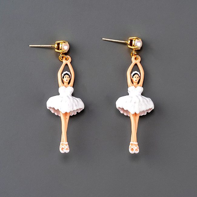 1 Pair Retro Ballet Girl Enamel Plating Copper 18K Gold Plated Drop Earrings