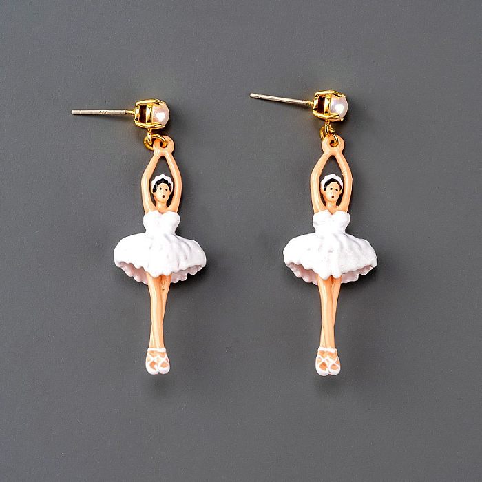 1 paire de boucles d'oreilles rétro en cuivre plaqué or 18 carats pour fille de ballet