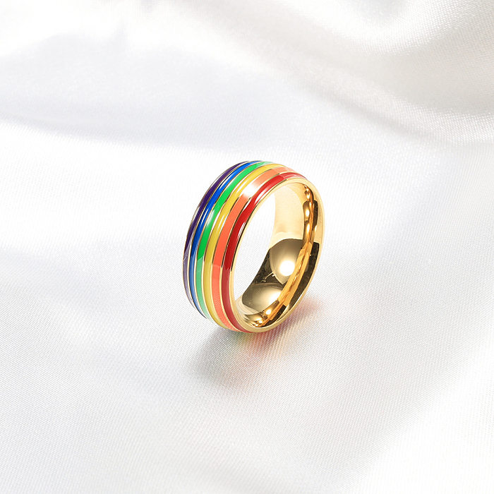 Anéis esmaltados de aço titânio arco-íris casual streetwear