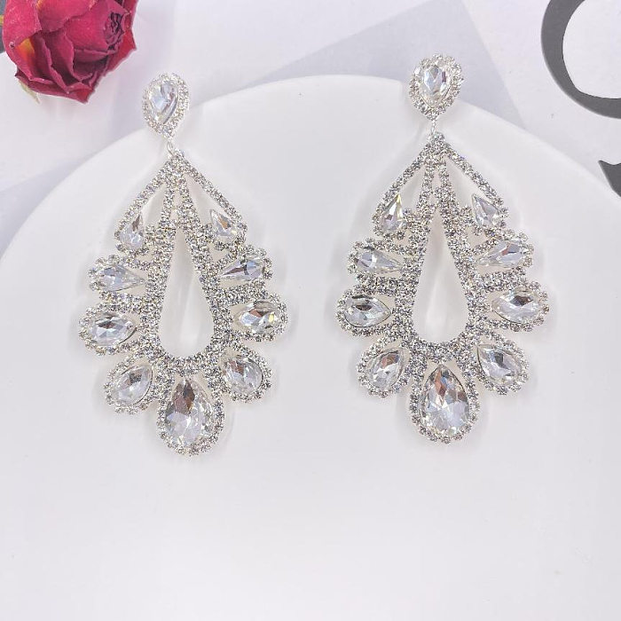 1 Pair Elegant Water Droplets Plating Inlay Copper Artificial Diamond Drop Earrings