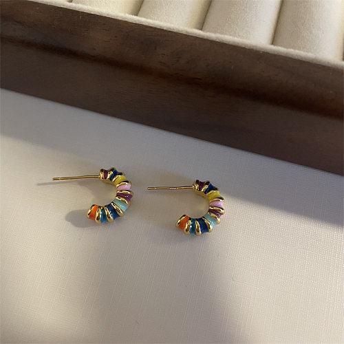 1 par casual em forma de C círculo multicolorido cobre esmaltado brincos brincos de orelha