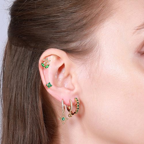 Fashion Leaves Flower Copper Gold Plated Zircon Earrings 5 Piece Set