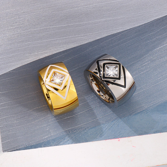 Fashion Geometric Stainless Steel Rings Stoving Varnish Zircon Stainless Steel Rings