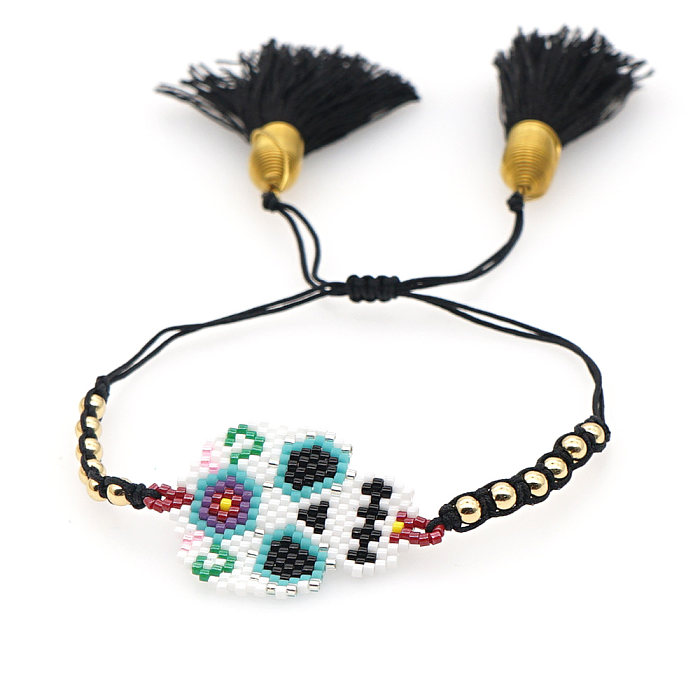 Halloween Personality Skull Hip Hop Multi-Layer Crystal Copper Beaded Miyuki Bead Hand-Woven Tassel Couple Bracelet