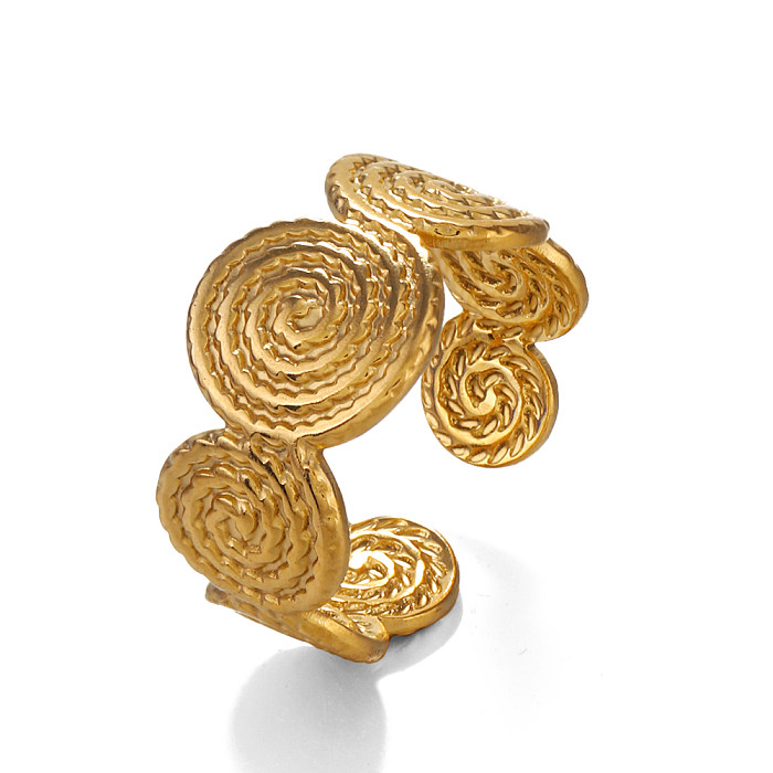 Estilo simples espiral de aço inoxidável chapeamento 18K anéis abertos banhados a ouro