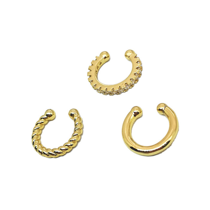 1 Piece Lady C Shape Spiral Stripe Plating Inlay Copper Zircon Ear Cuffs