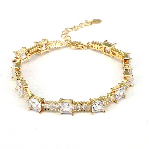 Retro Classic Style Geometric Copper Plating Inlay Zircon Gold Plated Bracelets