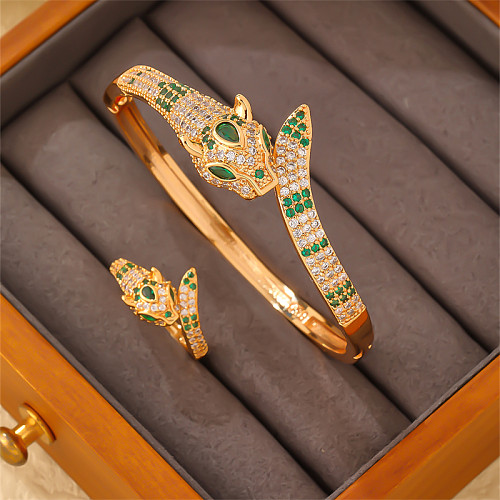 Ensemble de bijoux décontracté Glam serpent, incrustation de cuivre, Zircon plaqué or, bagues, Bracelets