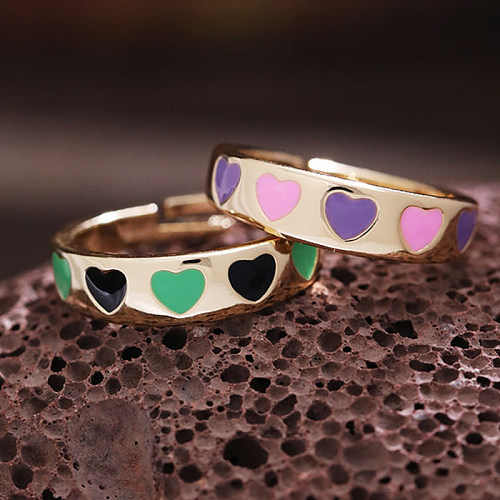 Anéis abertos de esmalte de cobre em forma de coração elegante streetwear