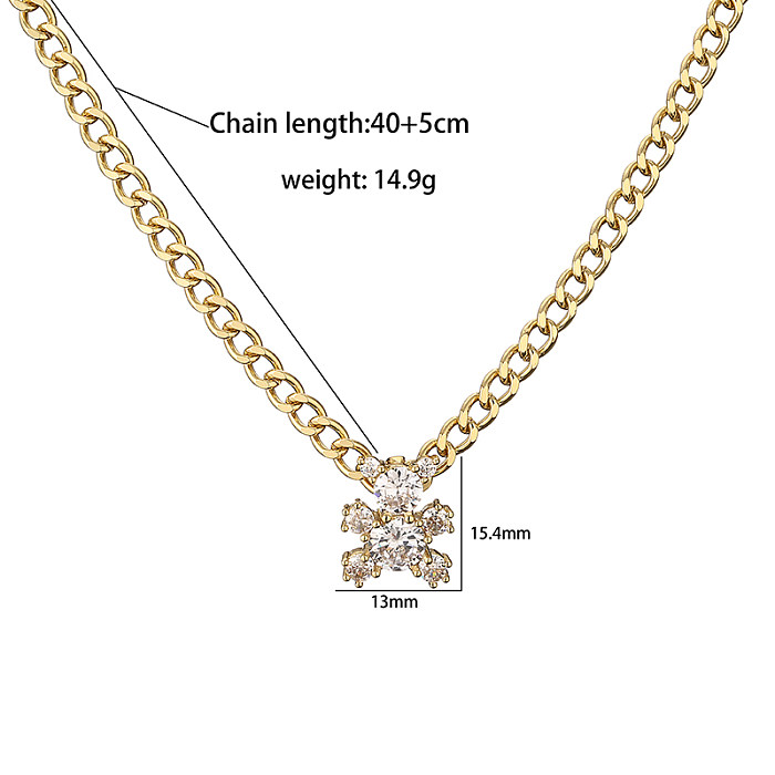 IG Style Elegant Cute Little Bear Copper Plating Inlay Zircon 18K Gold Plated Pendant Necklace