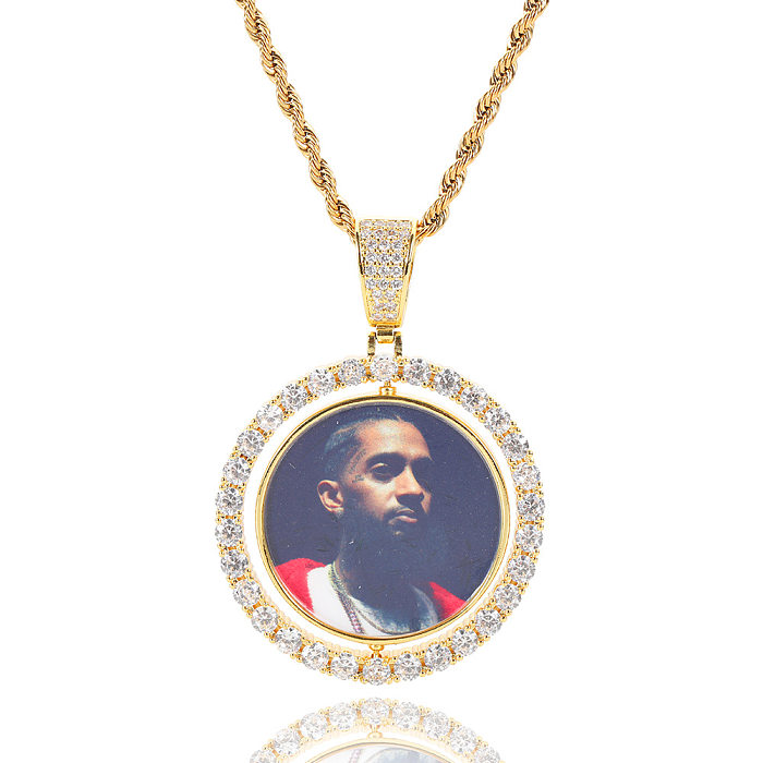 1 Piece Hip-Hop Round Copper Inlaid Zircon Pendant Necklace