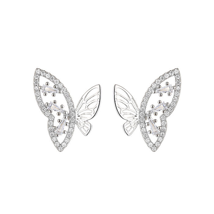 1 paire de clous d'oreilles en cuivre et Zircon, incrustation de papillon d'insecte de Style IG