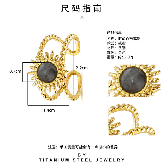 Bague d'ouverture tournesol en acier inoxydable, anneau en pierre naturelle à la mode