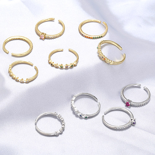 Elegante, glänzende, sternförmige, herzförmige, verkupferte offene Ringe mit Zirkon-Inlay und 18-Karat-Vergoldung