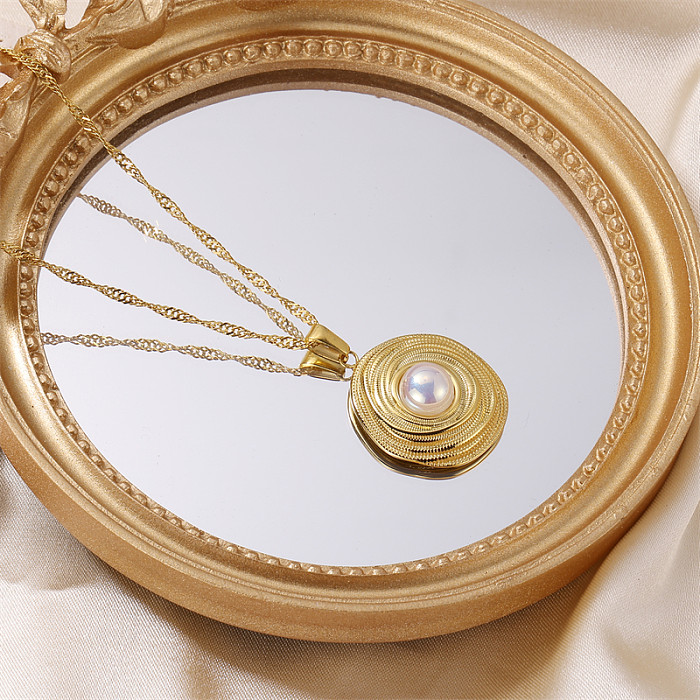 Élégante dame géométrique en acier inoxydable placage incrustation perle plaqué or 18 carats anneaux boucles d'oreilles collier