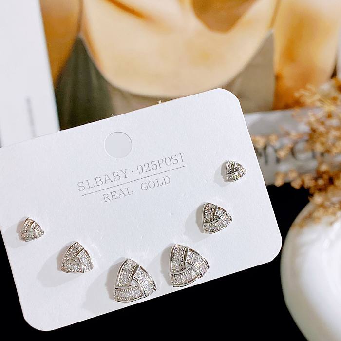 Simple Style Geometric Heart Shape Bow Knot Copper Plating Inlay Artificial Gemstones Ear Studs