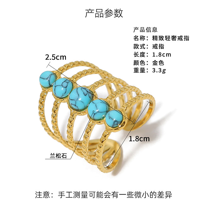 IG Style Retro French Style Geometric Color Block Stainless Steel Plating Inlay Natural Stone 18K Gold Plated Rings
