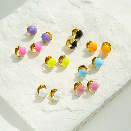 Fashion Copper Dripping Oil Colorful Round Spherical Enamel Earrings