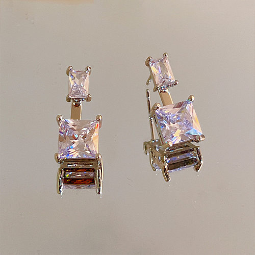 1 paire de boucles d'oreilles pendantes en cuivre et Zircon avec incrustation carrée douce