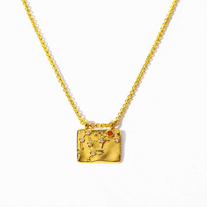 Lässige schlichte Halskette mit quadratischem Sternbild und Kupferbeschichtung und Inlay aus Zirkon