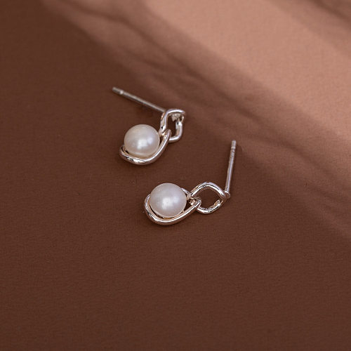 1 Pair Simple Style Round Inlay Copper Pearl Drop Earrings