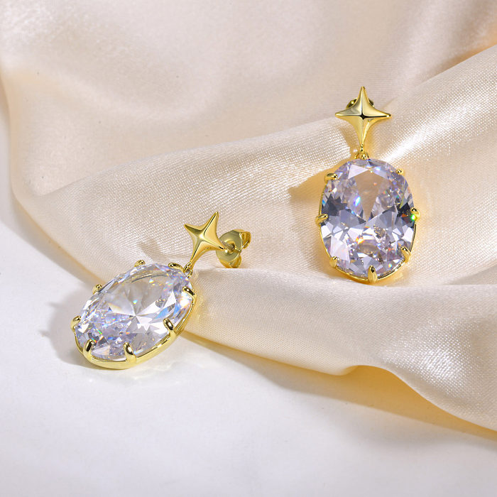 1 Pair Simple Style Star Plating Inlay Brass Zircon Gold Plated Ear Studs
