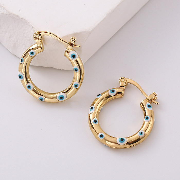 1 Pair Retro Streetwear Circle Devil'S Eye Plating Copper 24K Gold Plated Hoop Earrings