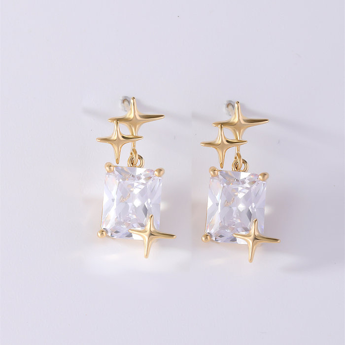 1 Pair Casual Retro Simple Style Square Heart Shape Plating Inlay Copper Zircon Gold Plated Ear Studs