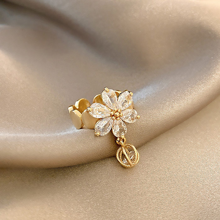 Nœud papillon carré en forme de fleur, Style Simple, incrustation ajourée en cuivre, anneau ouvert en Zircon, 1 pièce