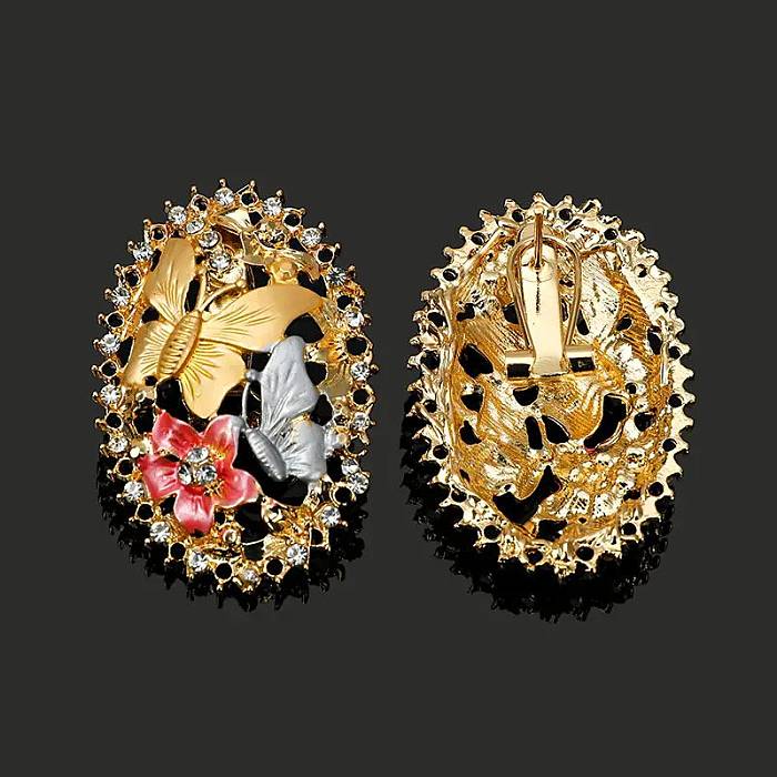 Conjunto de joias banhadas a ouro 18K com flor elegante e revestimento de cobre em aço inoxidável