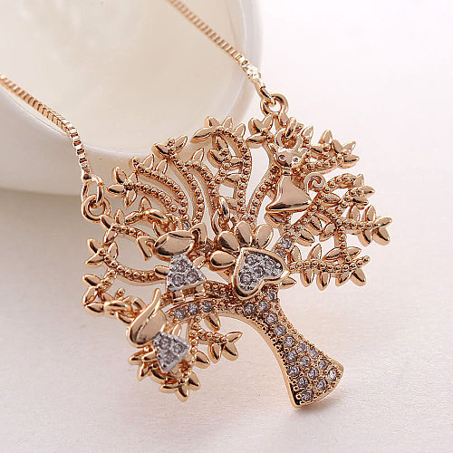 Casual Streetwear Tree Copper Gold Plated Zircon Pendant Necklace In Bulk
