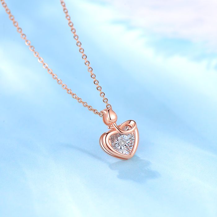 Shiny Four Leaf Clover Heart Shape Deer Copper Plating Inlay Diamond Rose Gold Plated Pendant Necklace