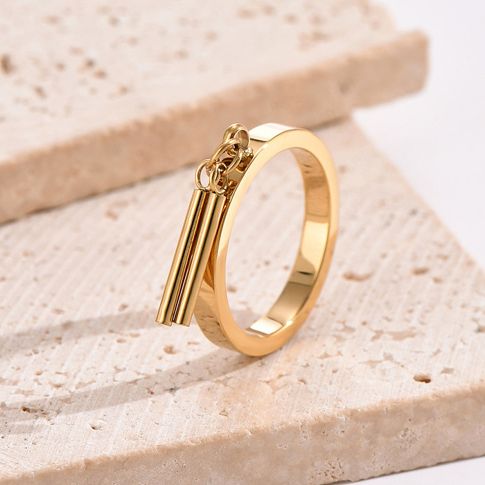 Casual Vacation Geometric Solid Color Stainless Steel Polishing Plating 14K Gold Plated Charm Ring