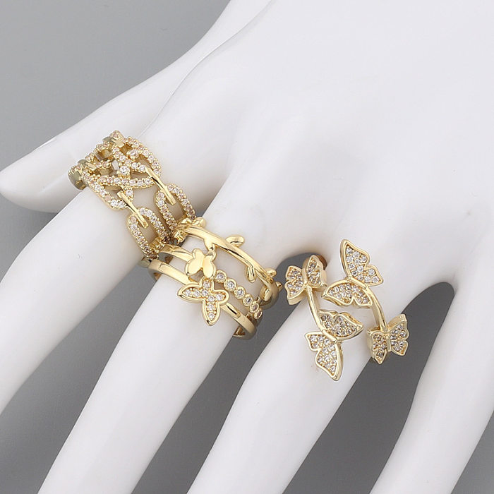 Fashion Geometric Butterfly Copper Rings Inlay Zircon Copper Rings