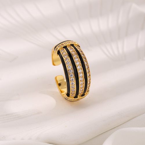 IG Style Geometric Copper Plating Inlay Zircon 18K Gold Plated Open Ring