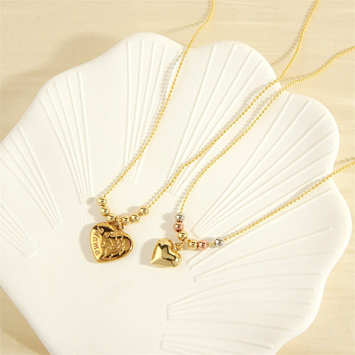 Elegant Heart Shape Copper Beaded Plating 18K Gold Plated Pendant Necklace