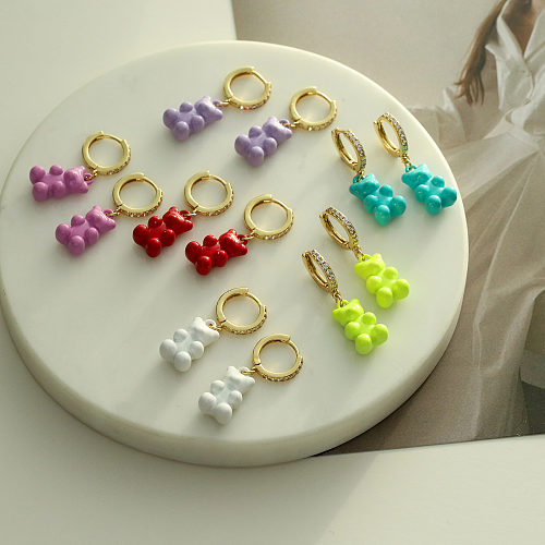 Bijoux bonbons ours boucles d'oreilles couleur peinture en aérosol boucles d'oreilles Micro-incrusté Zircon bijoux de mode