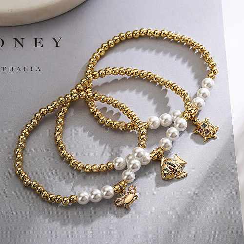 Casual Simple Style Tortoise Crab Fish Copper Pearl Plating Inlay Zircon 18K Gold Plated Bracelets