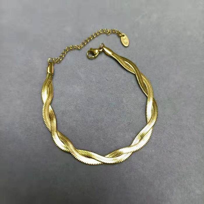 Retro-Armband-Halskette mit einfarbiger Titanstahlbeschichtung und 18-Karat-Vergoldung