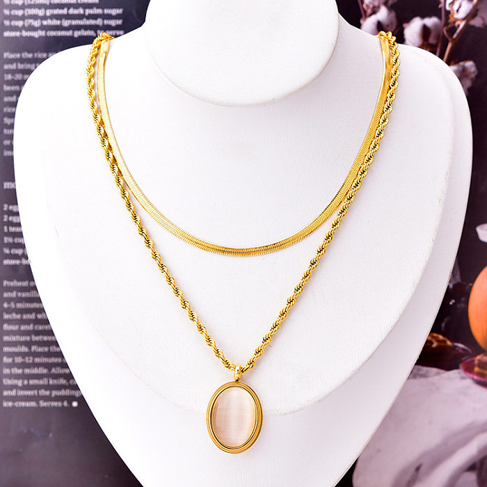 INS Style rond ovale titane acier incrusté opale femmes boucles d'oreilles collier