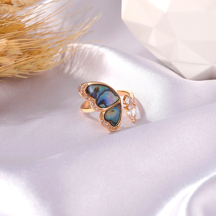New Fantasy Seashell Wings Colorful Butterfly Micro-inlaid Zircon Copper Open Ring